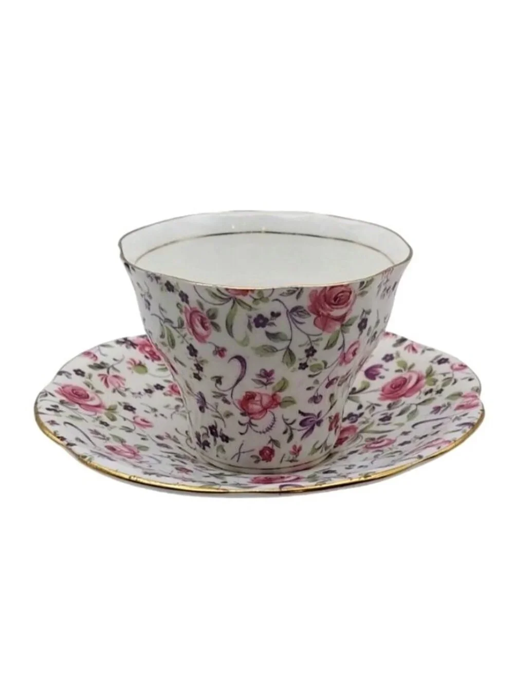 Rosina Floral Chintz Teacup Saucer Bone China Porcelain England Vtg Collectible